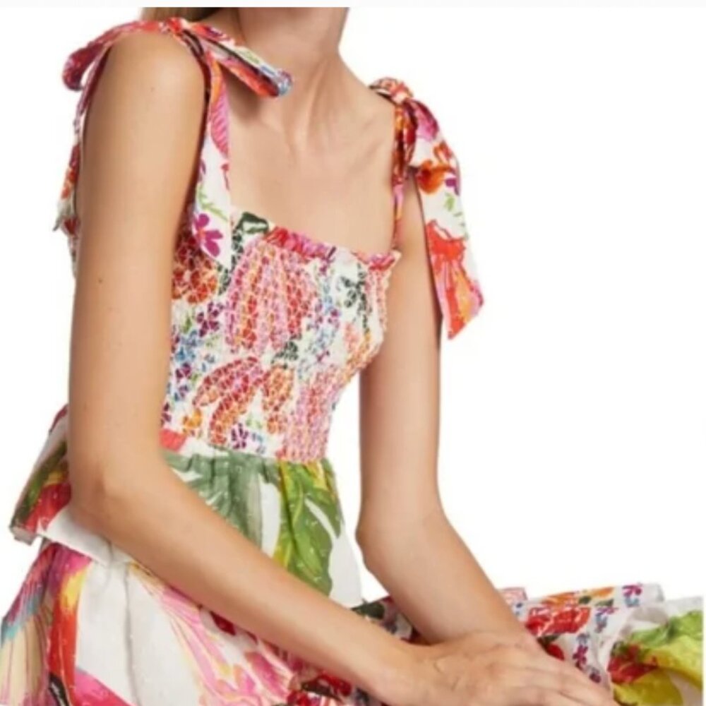 NWT Farm Rio Mixed White Prints Layered Dress Off-White Size Small